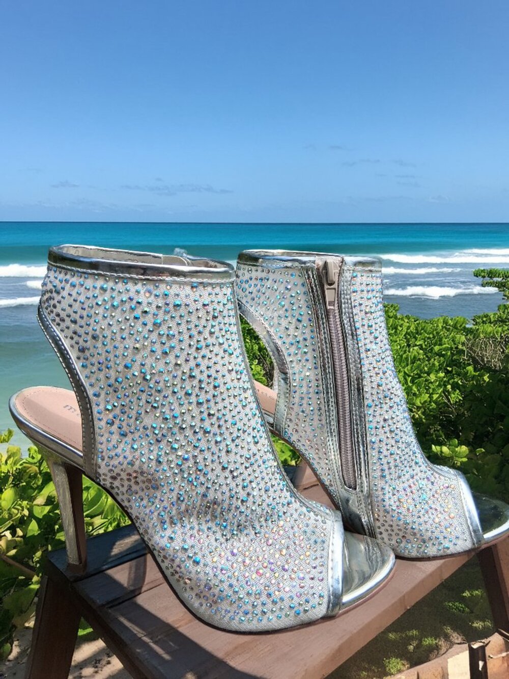 Madden Girl Blue Silver Crystals Ankle Sandals - Sexy - Size 8 Peep-Toe Heels - Picture 6 of 13